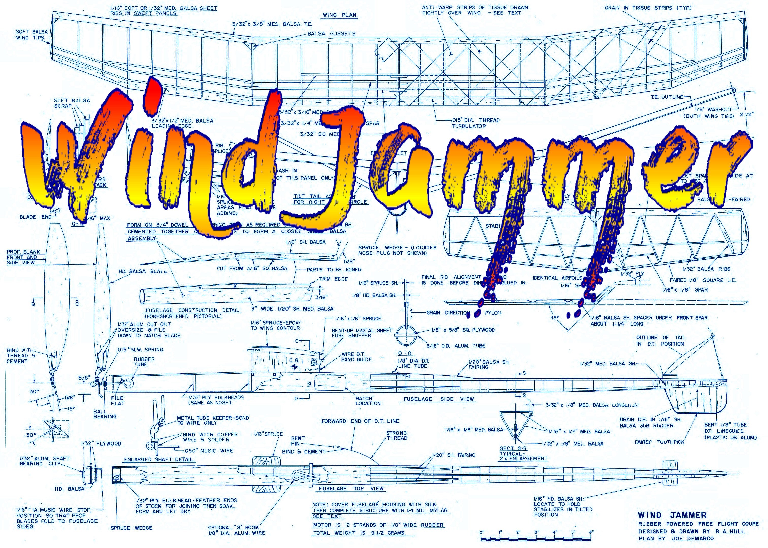 full size printed plan rubber-powered coupe d'hiver wind jammer a proven winner