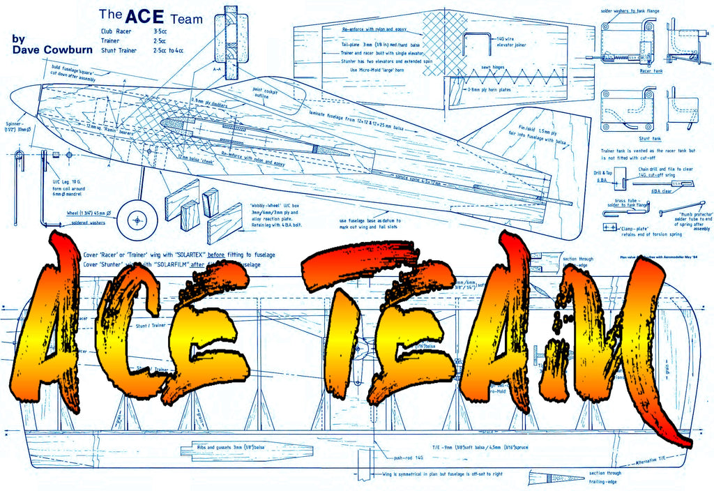 Full Size Printed Plan Trainer, Racer or Stunter a control line model ...