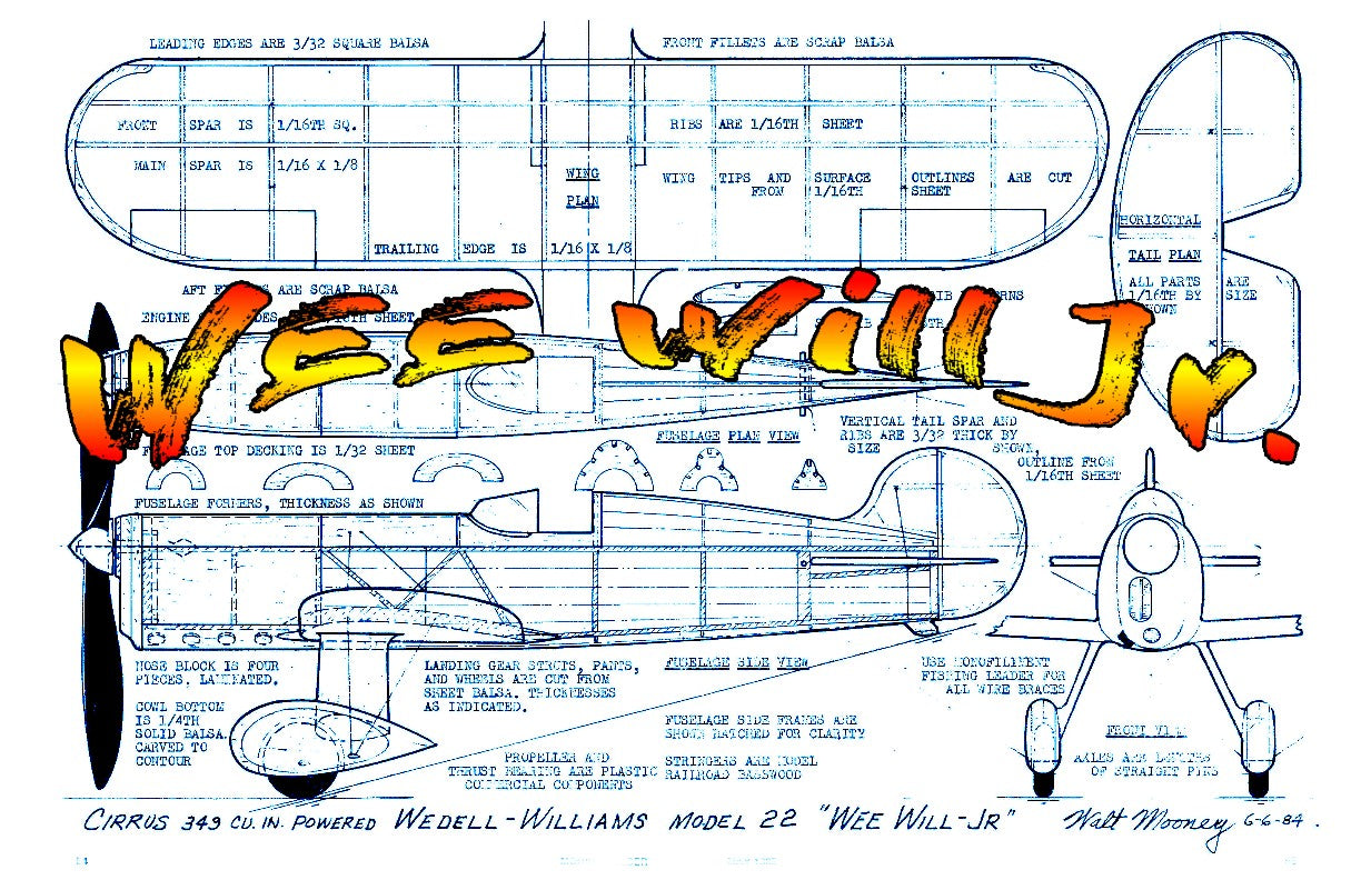 full size printed plans peanut scale "wee will jr." a successful scale model,