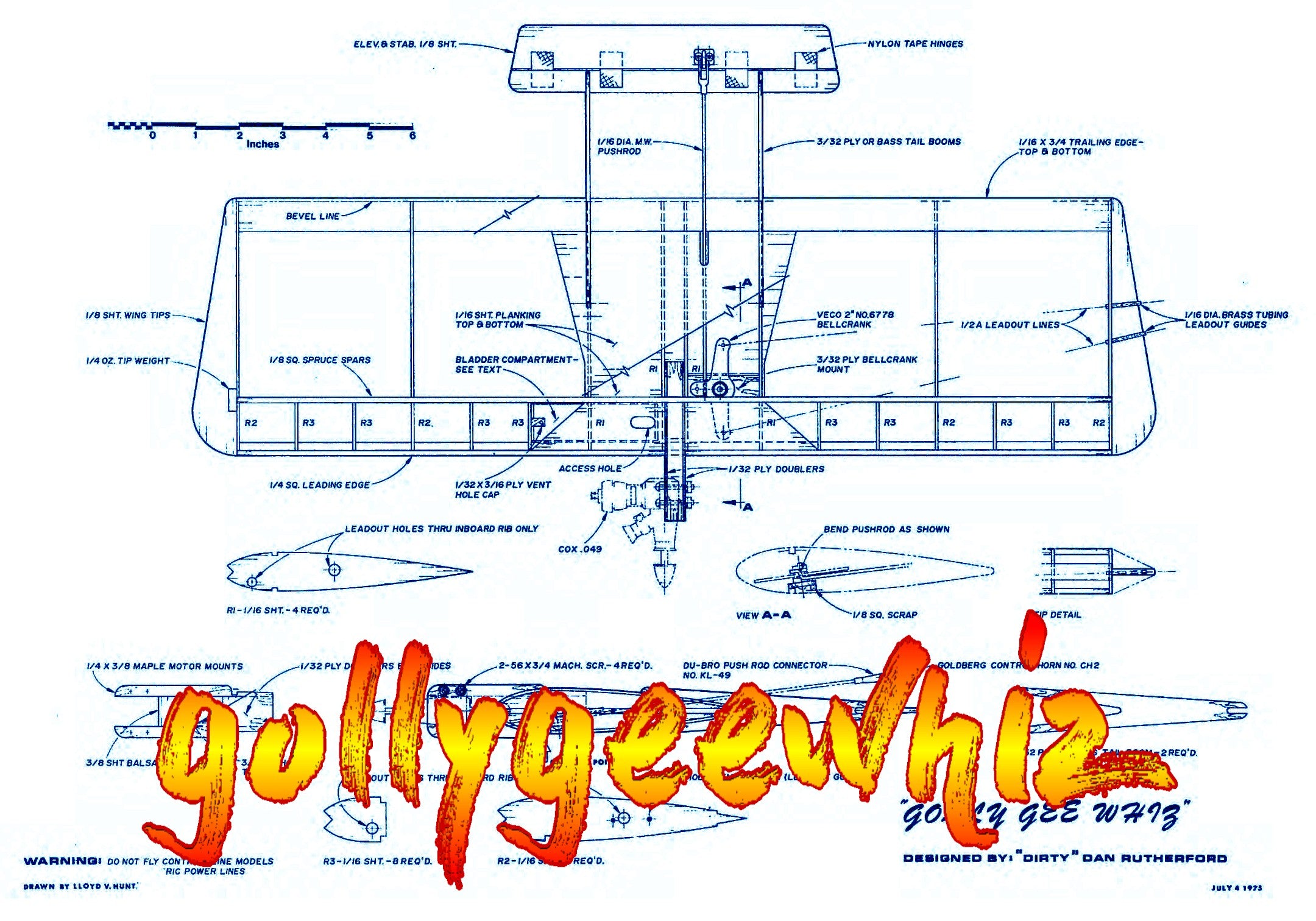 full size printed plan & building notes  half‑a combat *gollygeewhiz* engine .049  wingspan 22
