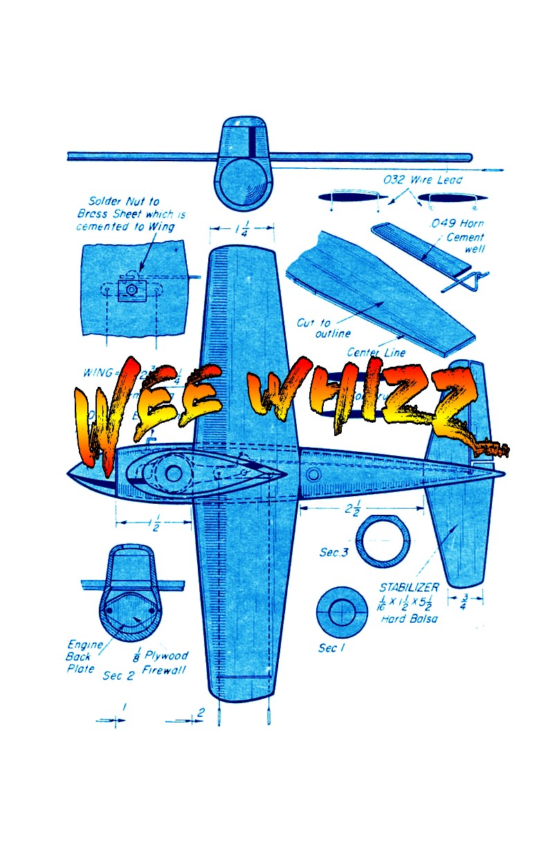 full size printed plan  1/2 a  vintage control line speed wee whizz  wingspan 91/4”  engine .049