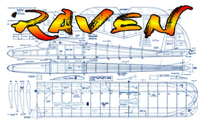 full size printed plan soarer for slope or thermal w/s 84” for radio control "raven"