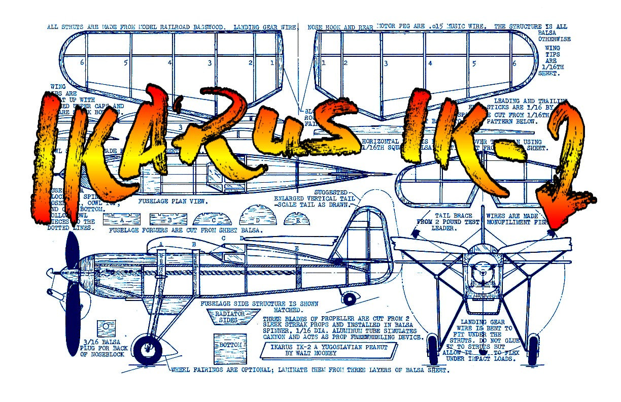 full size printed plans  peanut scale ikarus ik-2 here's a golden age fighter