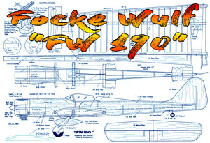 full size printed plan vintage 1968 control line semi-scale stunt focke wulf "fw 190"