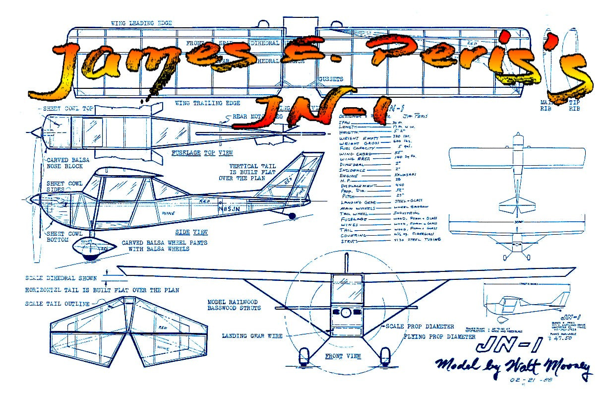 full size printed plans peanut scale james e. peris's  jn-l easy-to-build replica