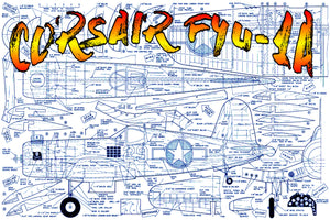 full size printed plans control line, scale 1:12, wing span 41", corsair f4u-1a