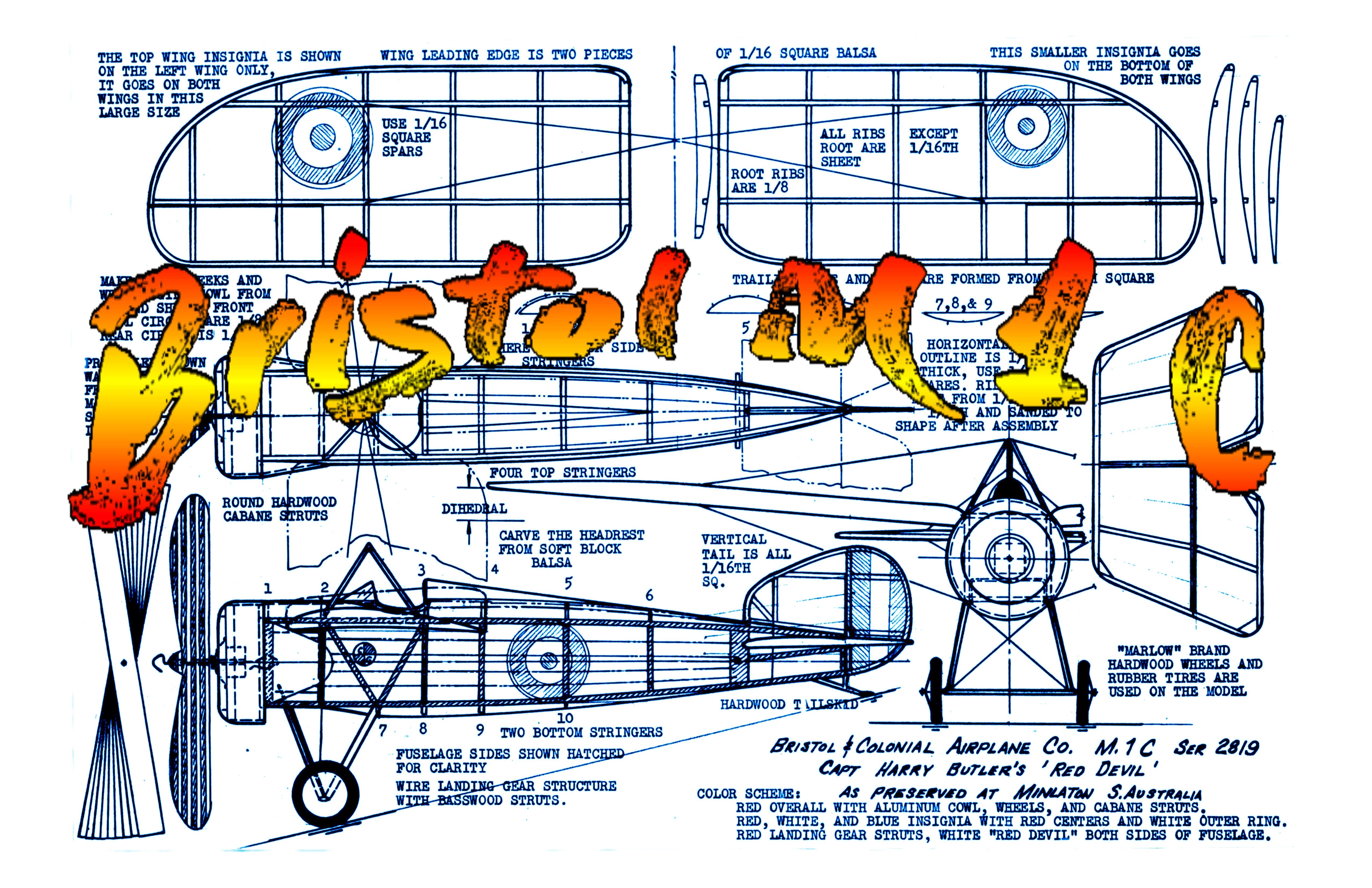 full size printed peanut scale plans bristol m 1 c capt. harry butler's  red devil