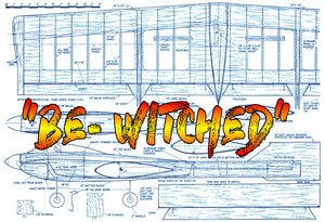 full size printed plans vintage 1972 control line stunter “be- witched” turns a good flights