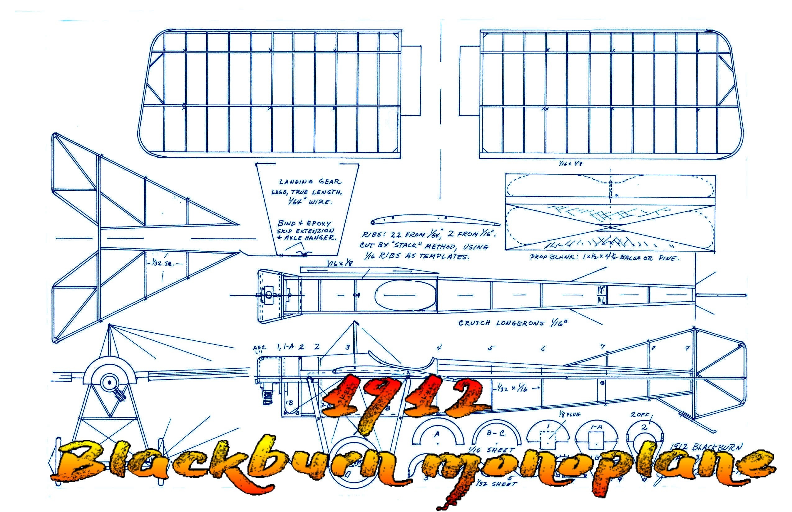 full size printed peanut scale plans 1912 blackburn monoplane build this winner for yourself.