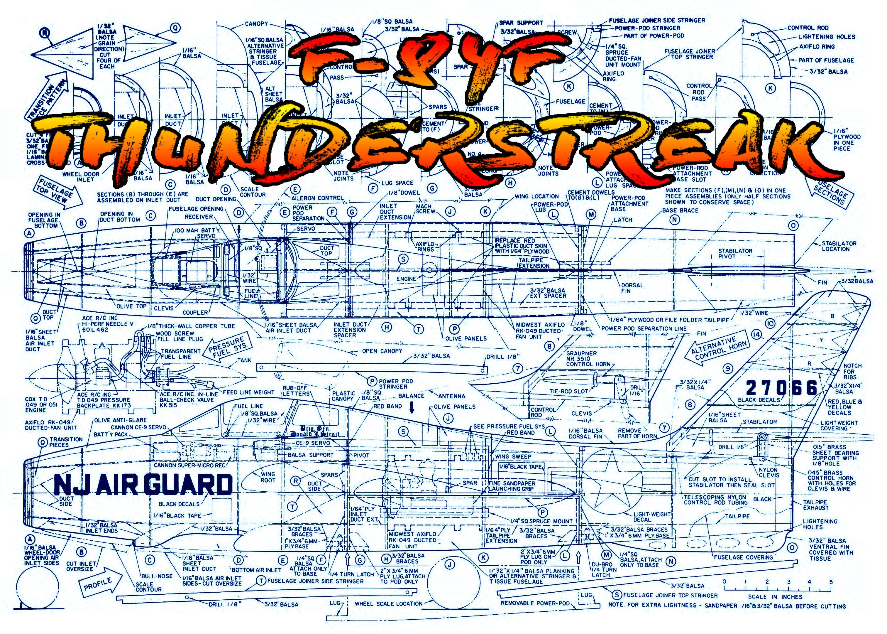 full size printed plan semi-scale ducted-fan, for radio control republic f-84f thunderstreak