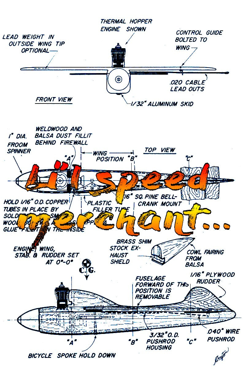 full size printed plan  1/2 a control line speed  lil’speed merchant. easy to build wingspan 9’