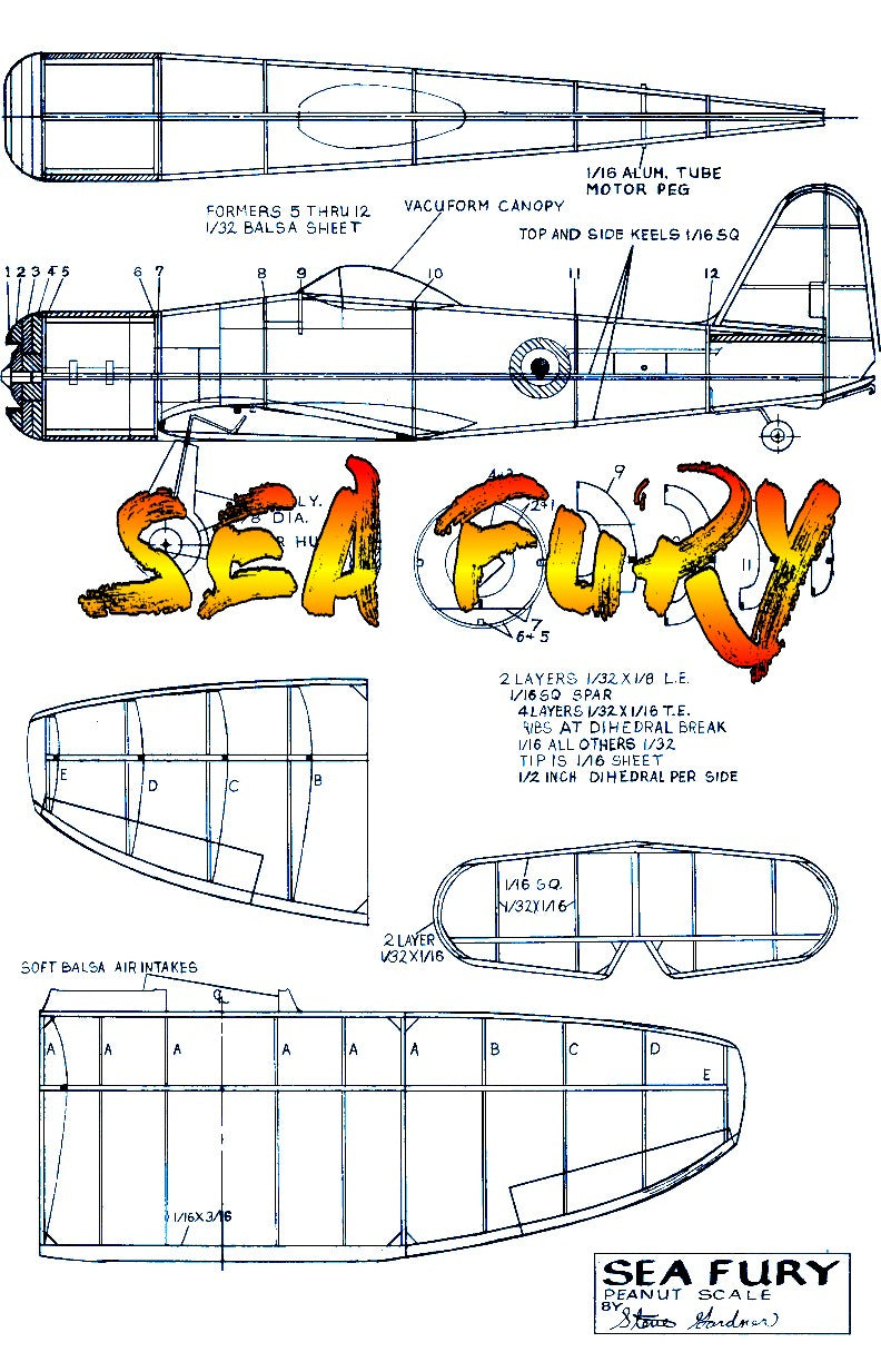 full size printed plans peanut scale "sea fury"  build with the "gear up" for improved performance