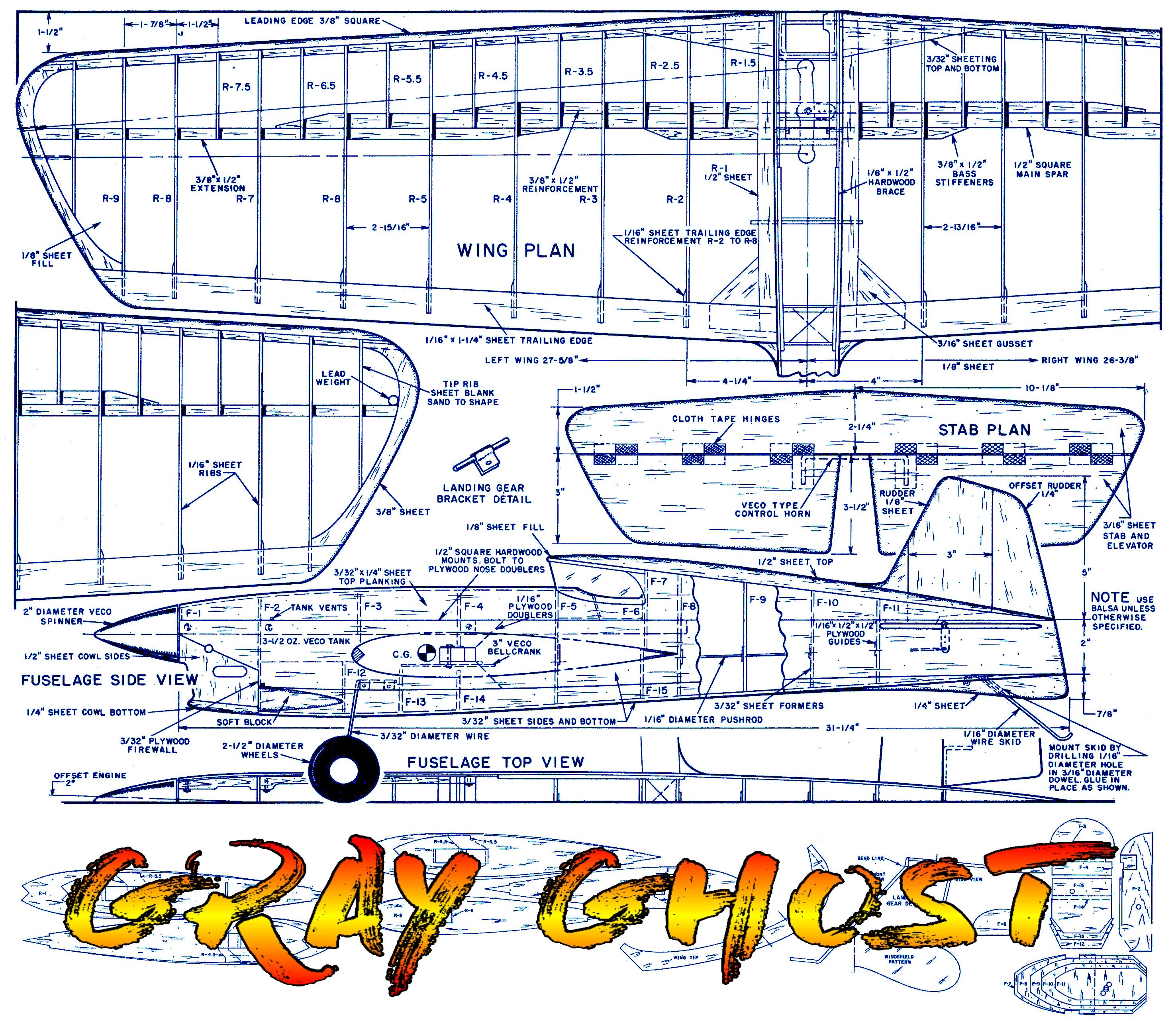 full size plans vintage 1960 control line stunt gray ghost capable of winning contests