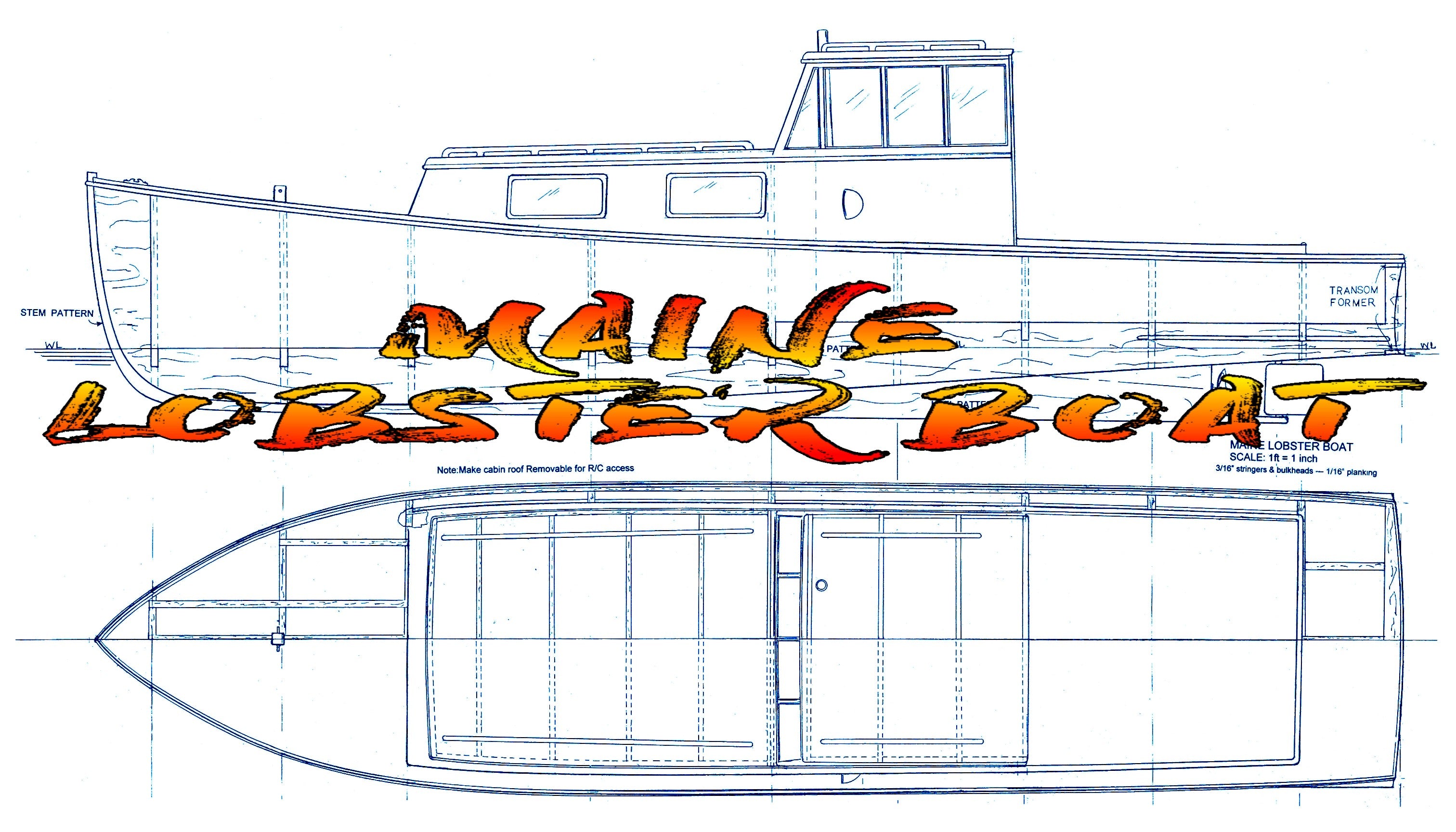 full size printed plans scale 1:16 full size printed plans  maine lobster boat l 38"  suitable for radio contro