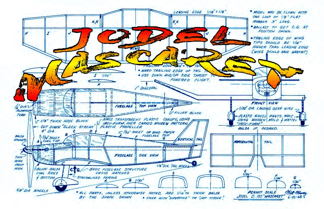 full size printed plans peanut scale jodel'mascaret' suitable for flying indoors or out, in a field