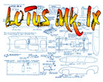 full size printed plan 1/12 scale, lotus mk. ix  for .03 - 09 ci or .5 - 1.5 cc  motors, rail or cable track