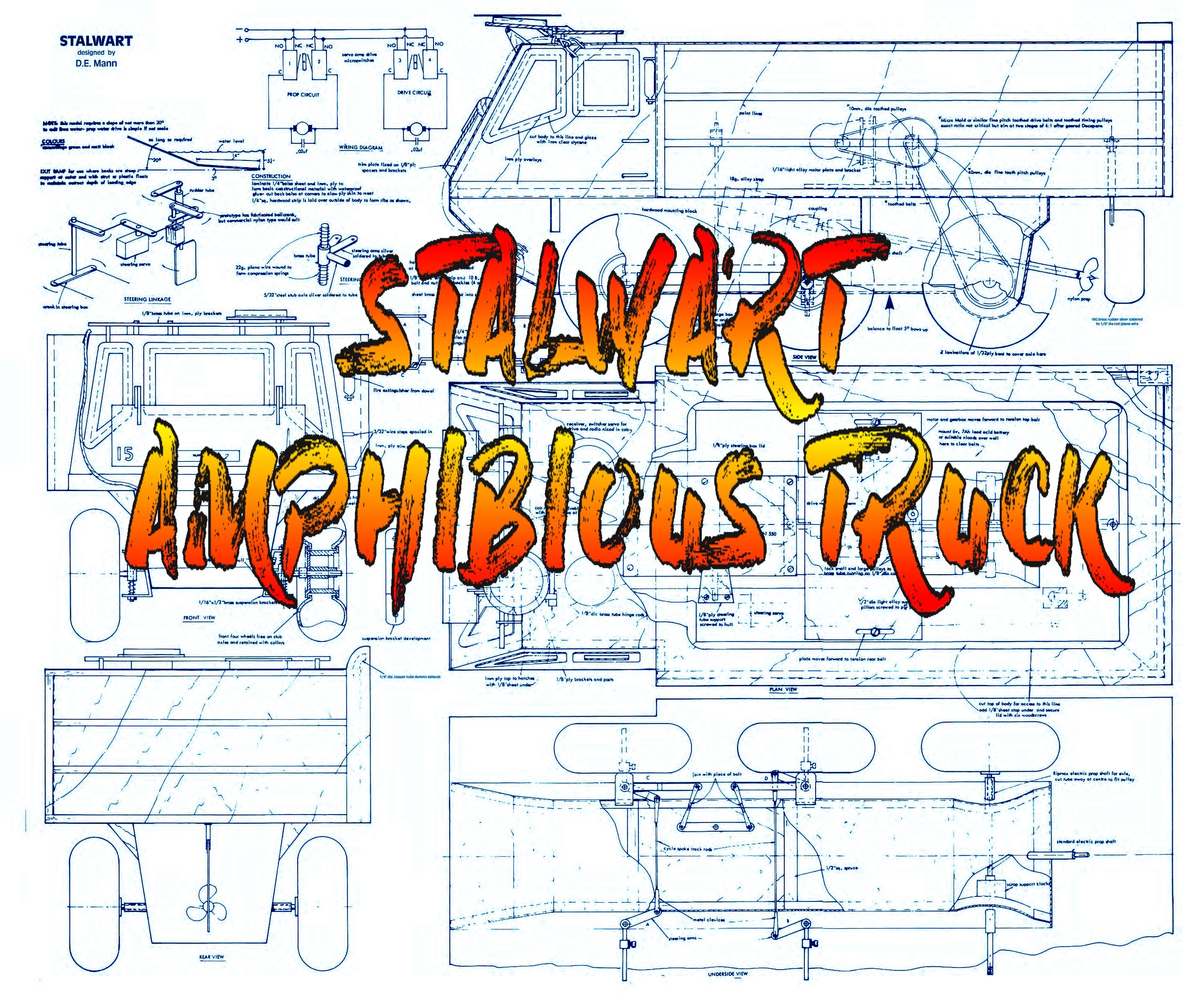 full size printed plan stalwart amphibious truck  24in.  electric power 3 function radio cont