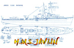 full size printed plans scale 1/96 j class destroyer h.m.s. javlin l 45 1/2" suitable for radio control