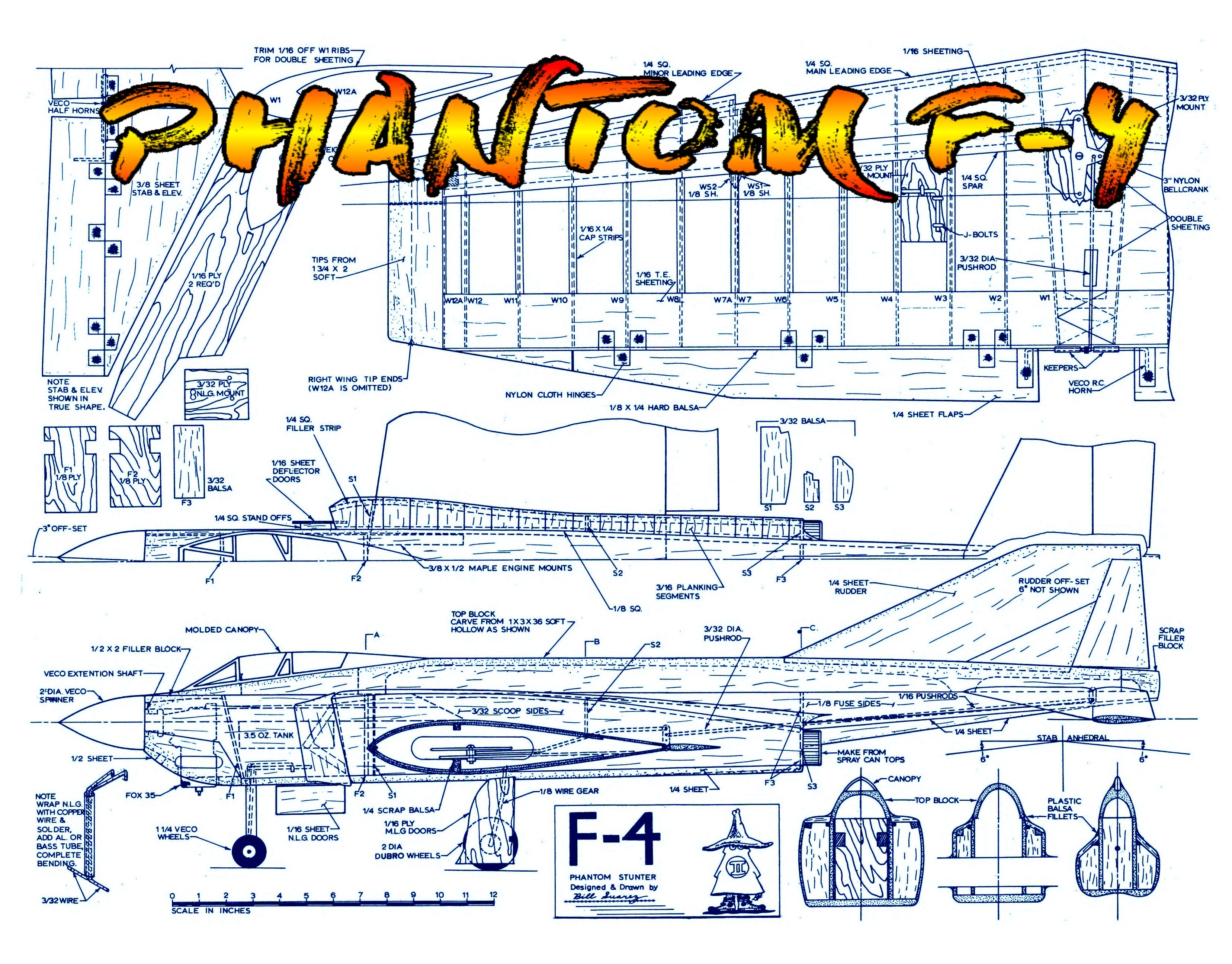full size plans vintage 1971 control line stunt .35 phantom f-4  true contest performer
