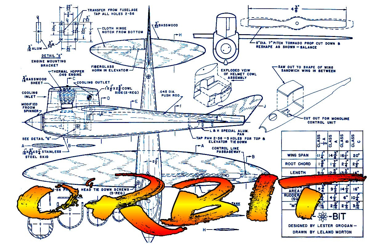 full size printed plan 1958 1/2 a control line speed the orbit wingspan  11 1/4" plans have all dimensions to build  1/2a,  a,  b. and c