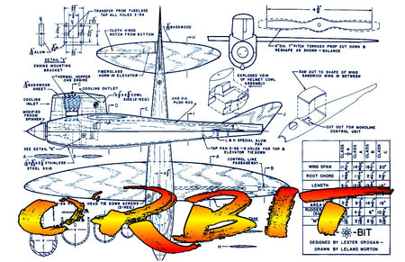 full size printed plan 1958 1/2 a control line speed the orbit wingspan  11 1/4" plans have all dimensions to build  1/2a,  a,  b. and c