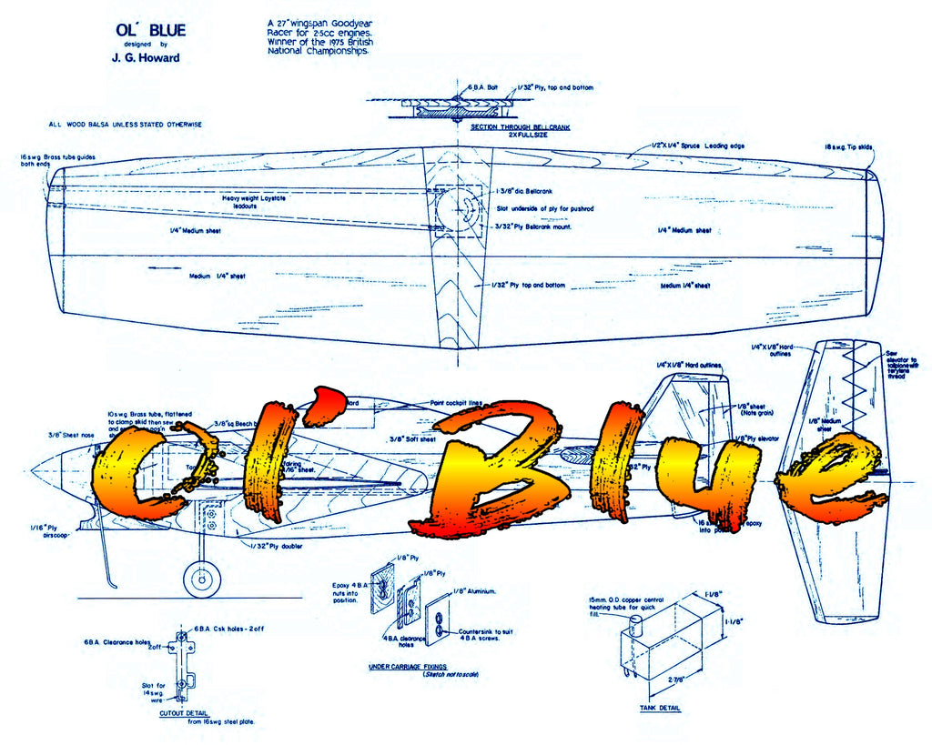 Full Size Printed Plan Goodyear Profile Racer Scale 1:8 Control Line ...