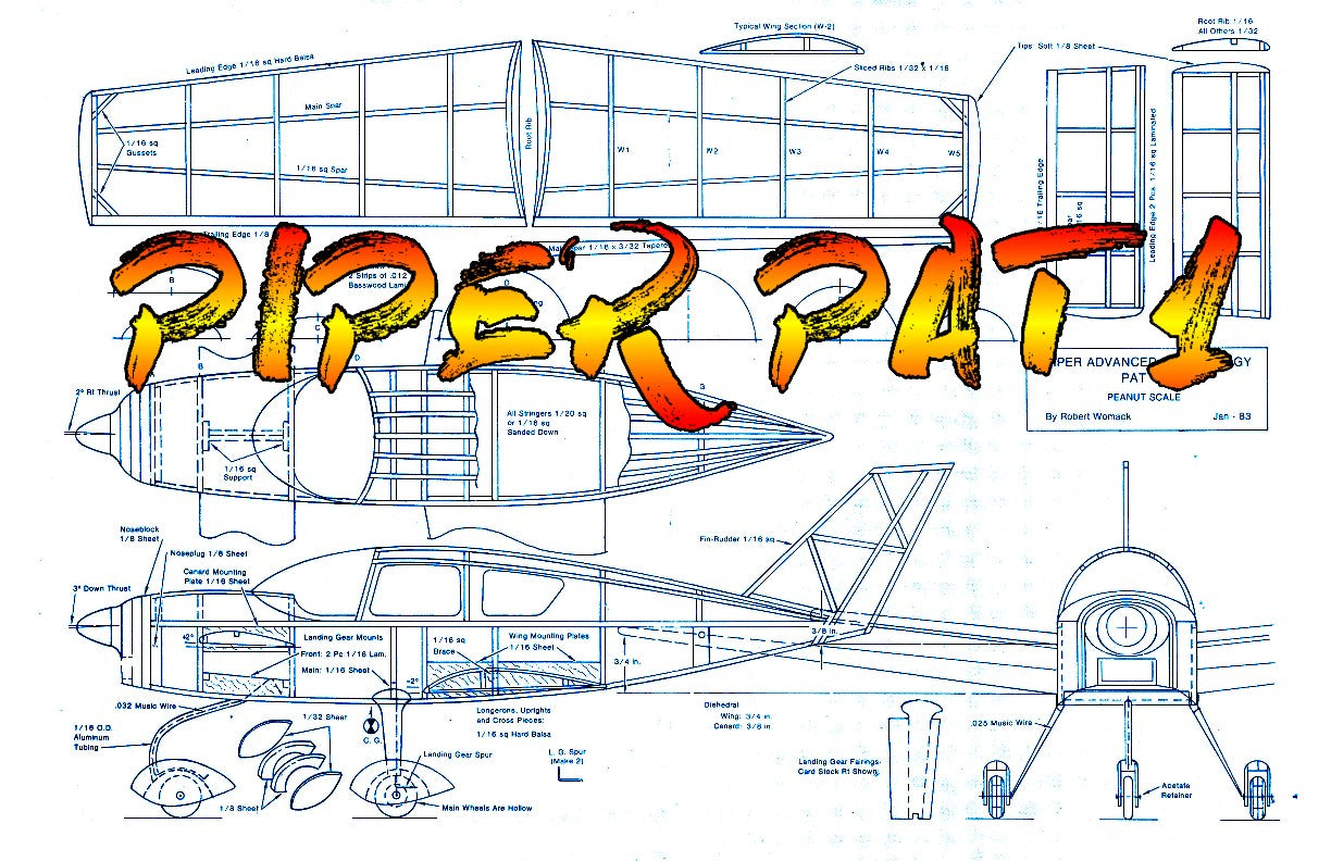full size printed plans peanut scale "piper pat 1" his model offers challenges to those who want them