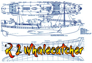 full size printed plan vintage 1960s " r‑2 whalecatcher" semi scale for radio control