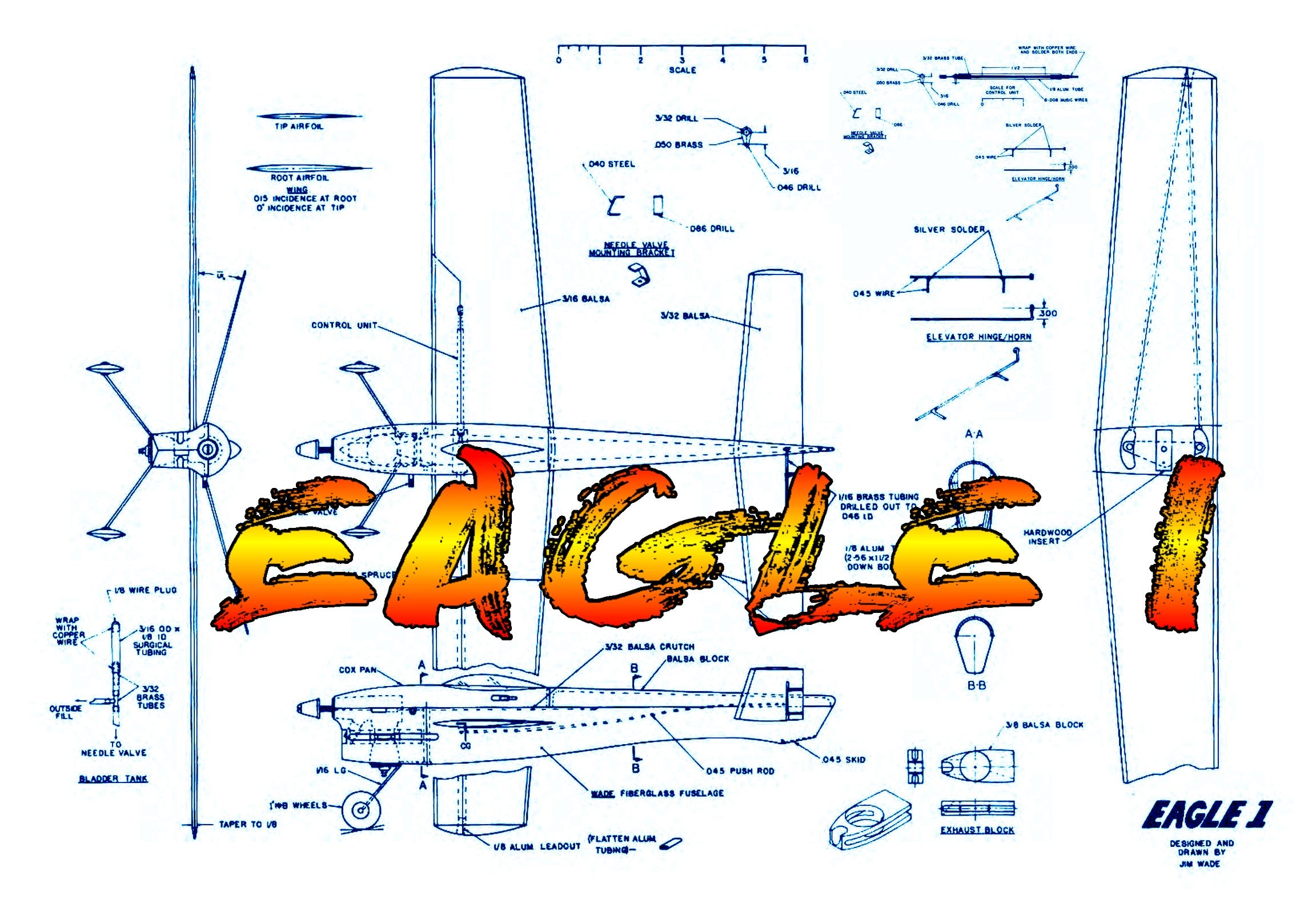 full size printed plan 1974 1/2 a control line speed eagle i wingspan 18 3/4"  engine 1/2a