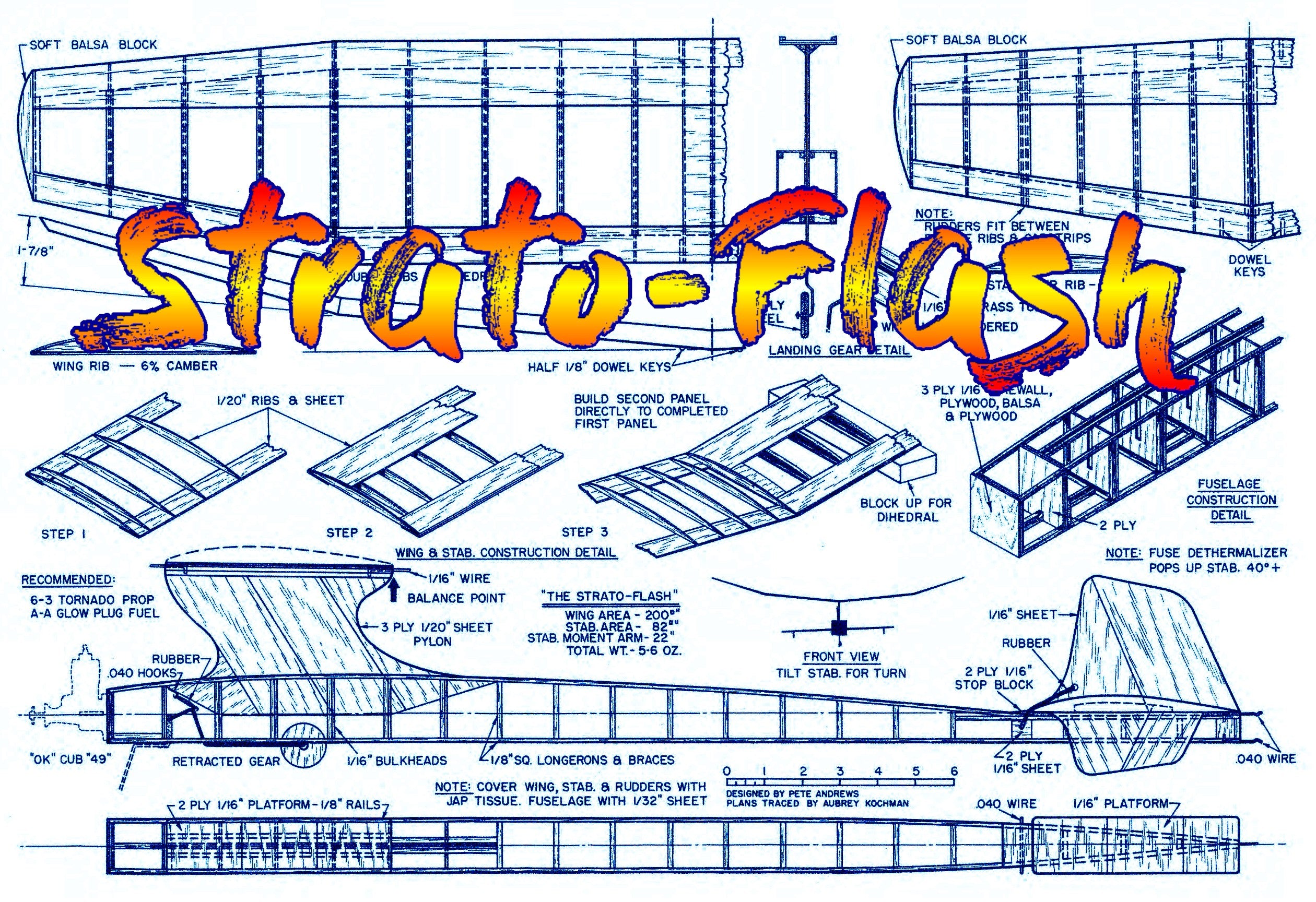 full size printed plan 1950 free flight  wingspan 37"  engine ½ a strato-flash results: spectacular!