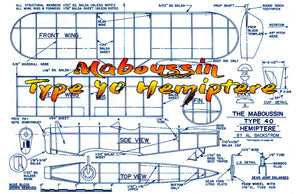 full size printed plans  peanut scale "maboussin type 40 hemiptere"  very stable flight pattern
