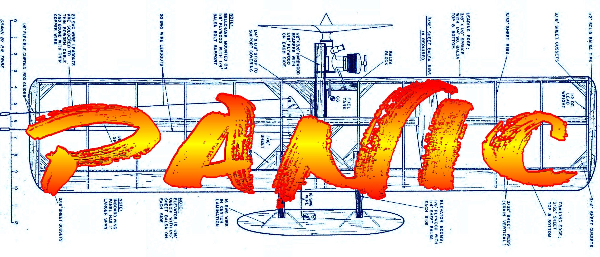full size printed plan & building notes british combat *panic* wingspan 33"  engine .15 (2.5cc)