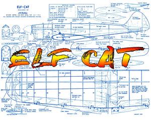 full size printed plan vintage 1959 control line stunter elf cat easy-to-build good looker