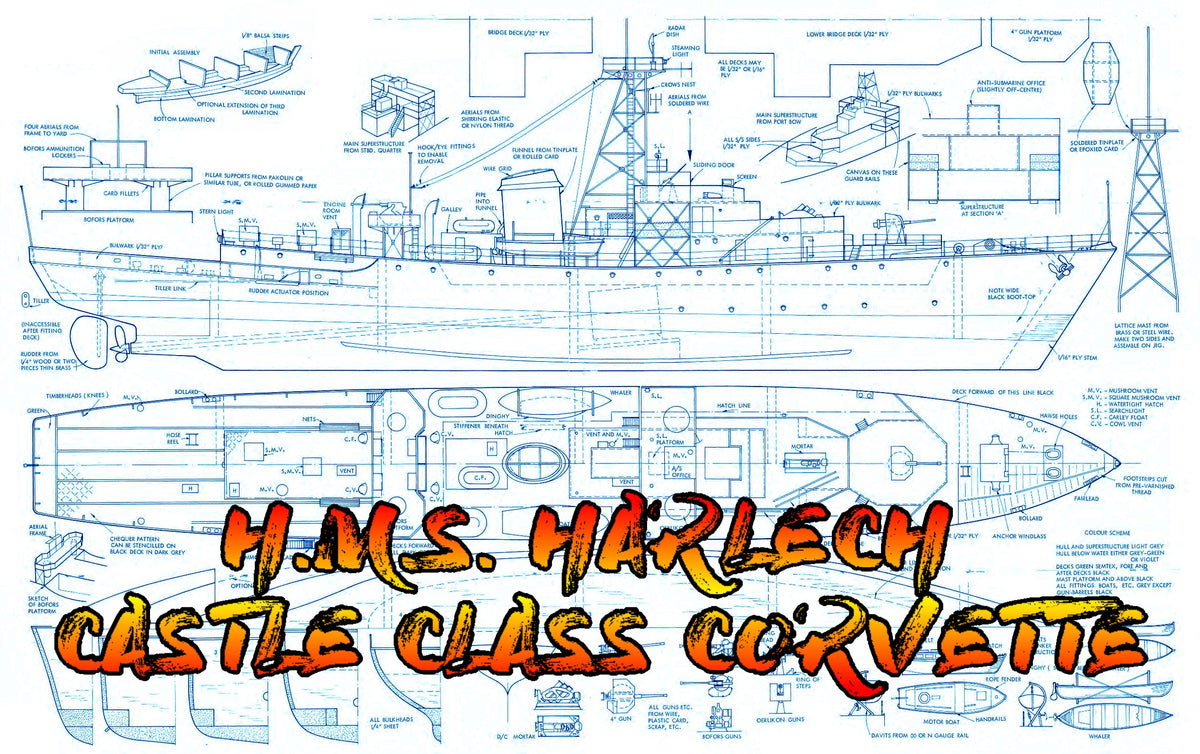 Full Size Printed Plans Castle Class Corvette 32" Scale 1/8"=1' for Ra ...