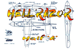 full size printed plans half "a" hell razor wingspan 10”  engines :  cub .039 - .049 - .074 wasp .049  spitfire .045