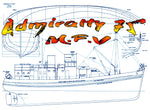 full size printed plan scale 1/32 admiralty 75' m.f.v fishing boat suitable for radio control