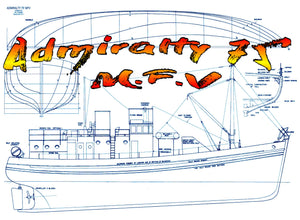 full size printed plan scale 1/32 admiralty 75' m.f.v fishing boat suitable for radio control