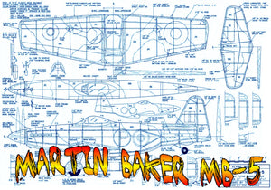 full size printed plan  martin baker mb-5 scale 1:20  wingspan 21"  power rubber