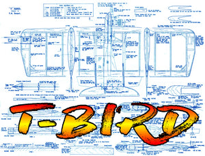 full size printed plan vintage  't-bird' 1972 32 ¼” wingspan  engines .15  'three-in-one' combat design