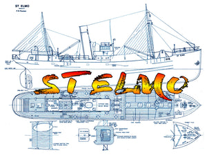 full size printed plan scale 1/4" = 1ft medium sized trawler "st elmo" suitable for radio control