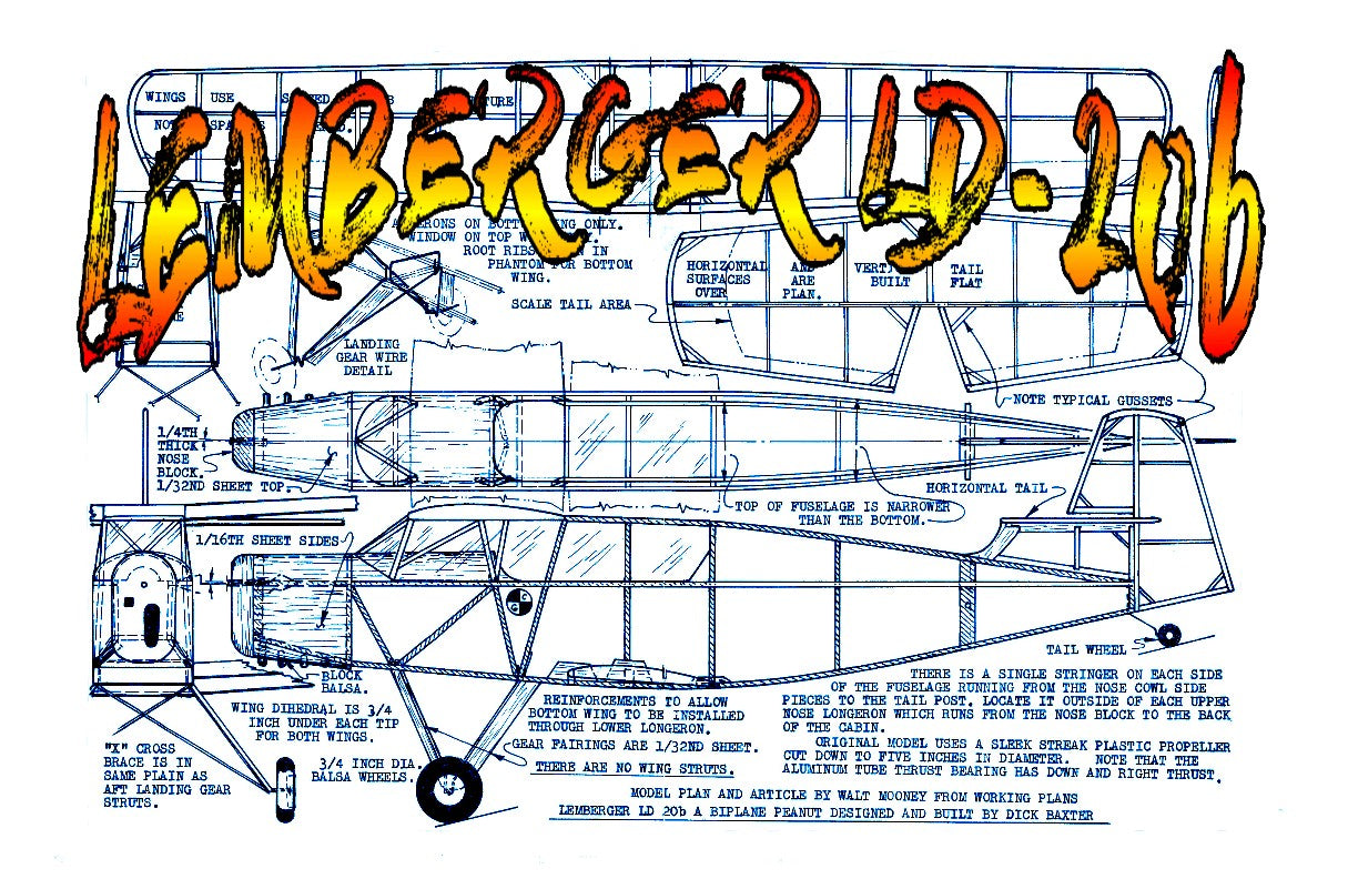 full size printed plans peanut scale "lemberger ld-20b"  excellent model proportions and fine flier.