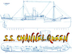 full size printed plan scale 1/4"= 1ft  steamer “s.s. channel queen” suitable for radio control
