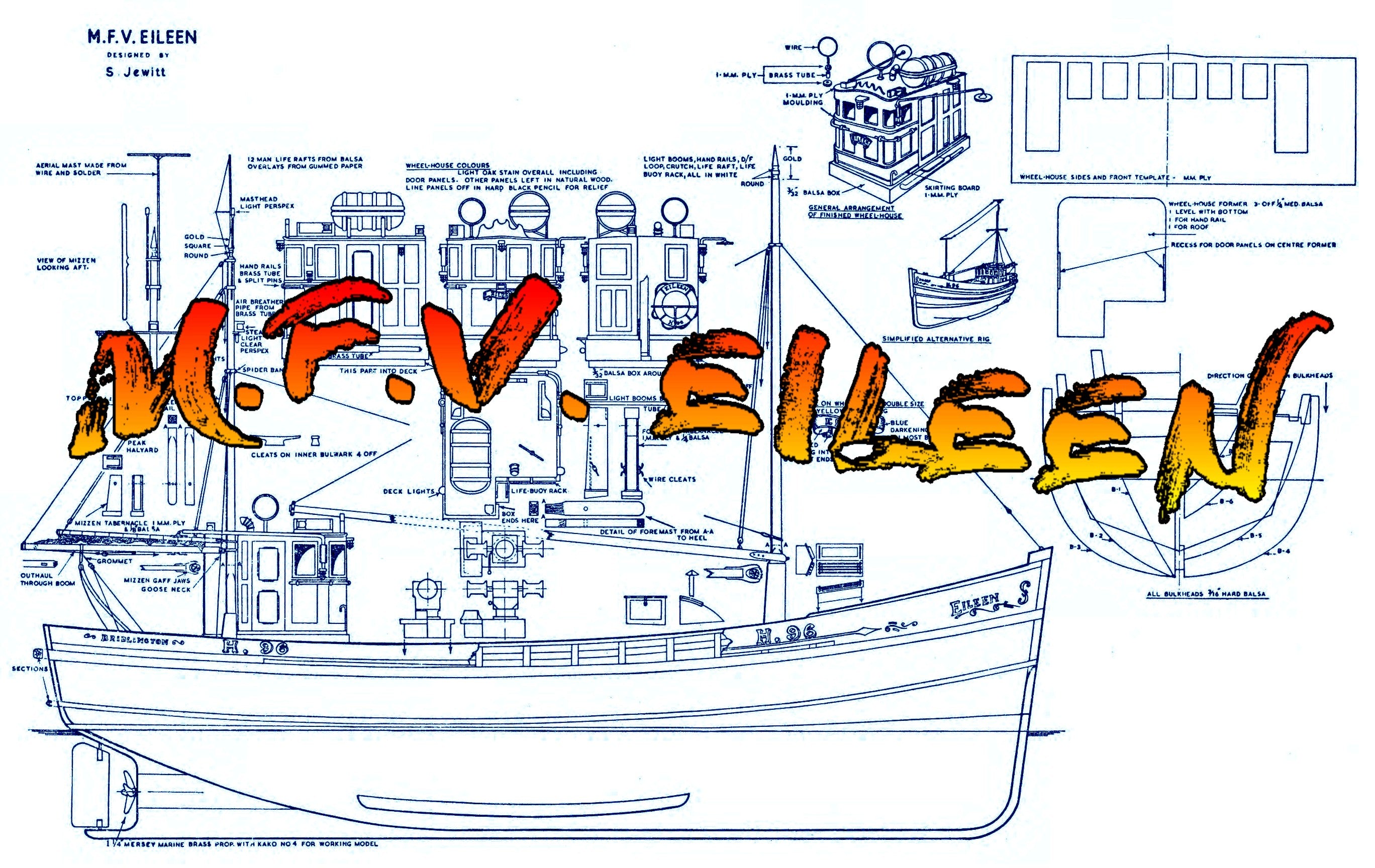full size printed plans inshore fishing boat m.f.v. eileen scale 1:24 suitable for radio control