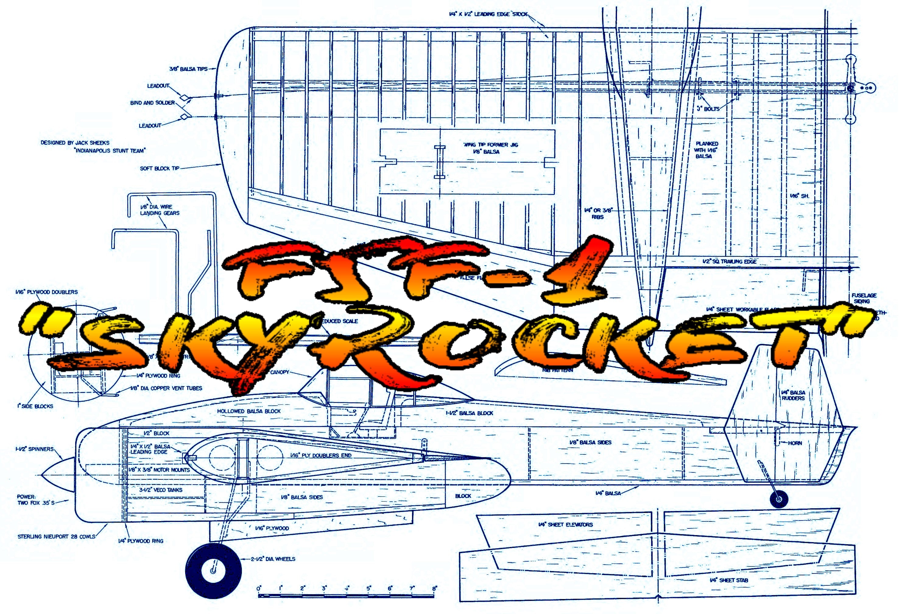 Full size Printed Plans Vintage 1964 CONTROL LINE STUNT 2-.35 F5F-1