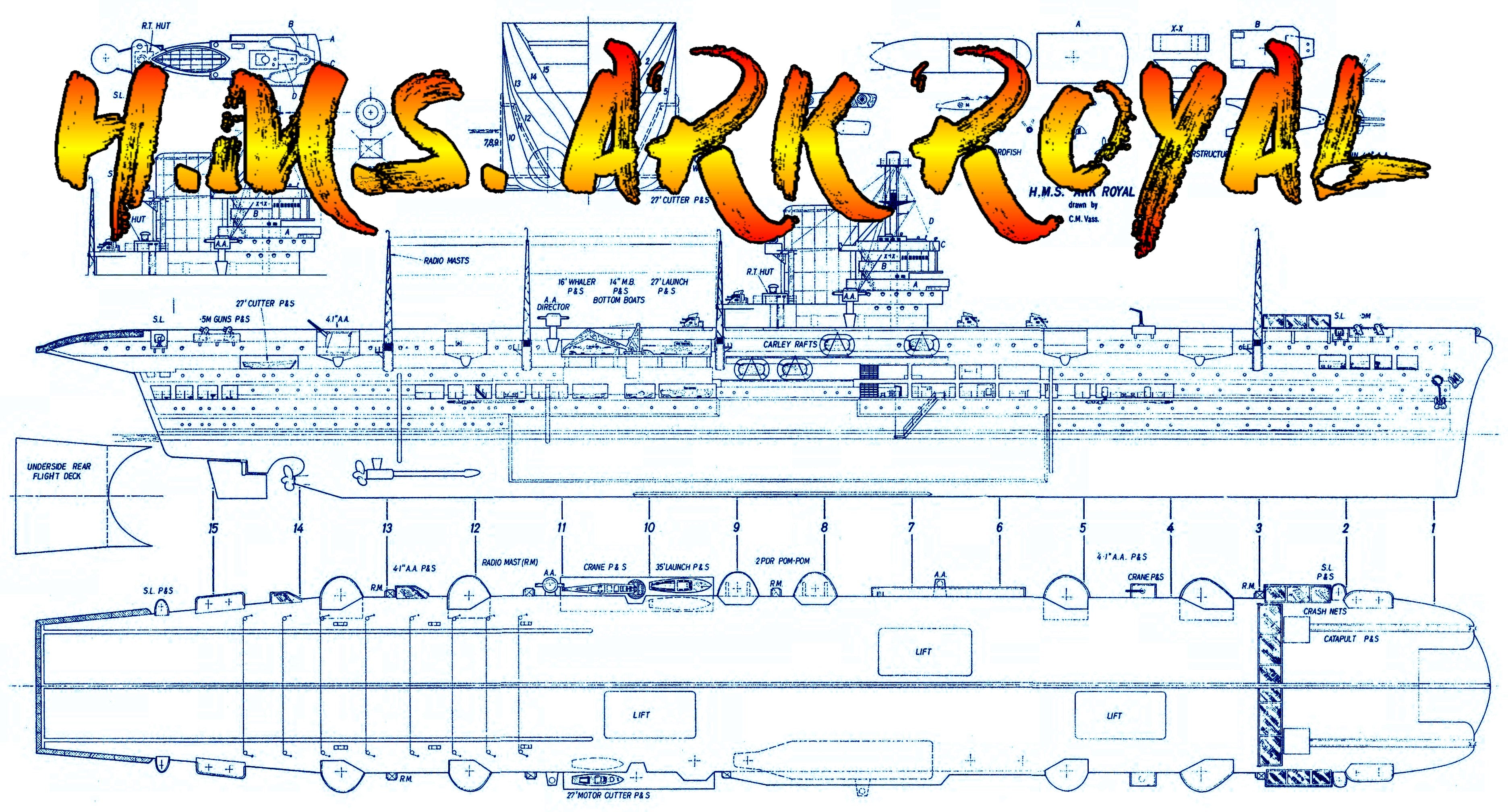 full size printed plan aircraft carrier  scale 1/192  length 50" for radio control