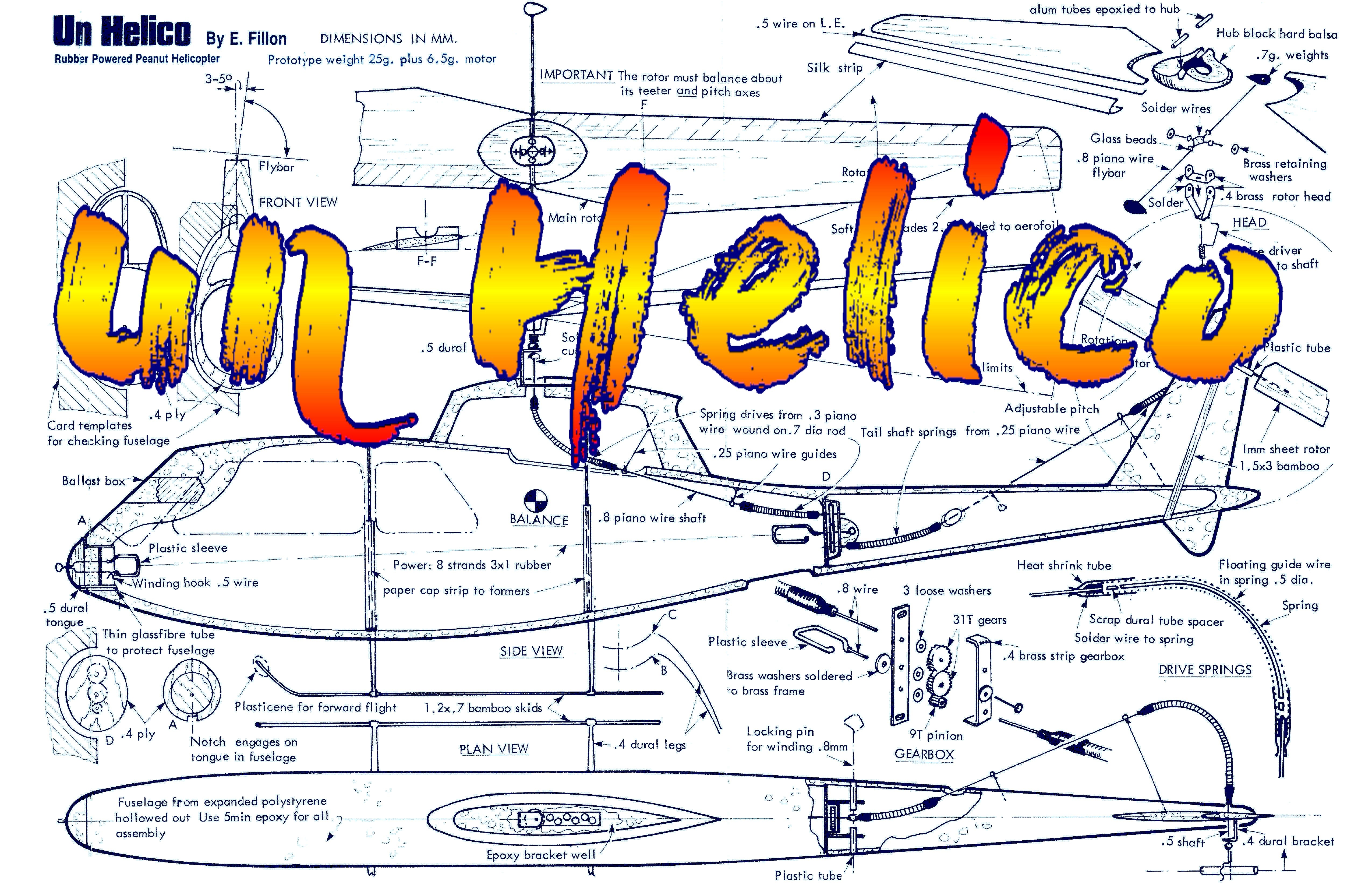 full size printed plan peanut scale based bell-hughy 'cobra'  "un helico"