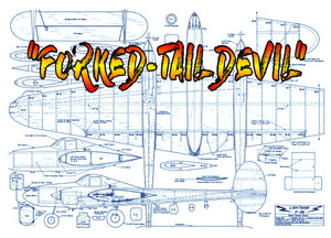 full size plans vintage 1966 semi scale 1” = 1’ control line stunter p-38 the "forked-tail devil"