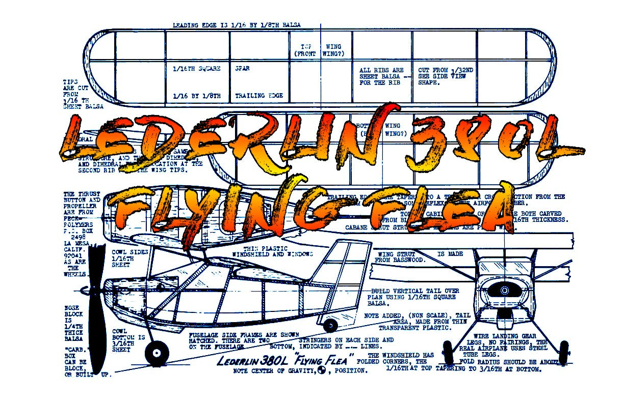 full size printed plans peanut scale "lederlin 380l flying flea" the "flea" is hard to beat