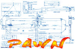 full size printed plan & building notes 1/2a combat *pawn* wingspan 28"  engine 1/2a