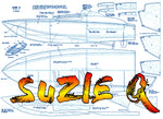 full size printed plan vintage 1965 semi-scale offshore power boat racer "suzie q" for radio control